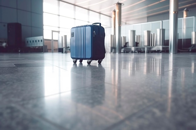 Suitcase alone in terminal generated with AI