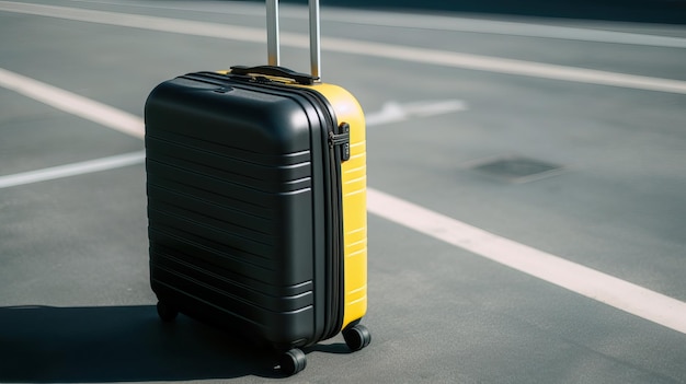 Suitcase on the floor of an airport Travel concept