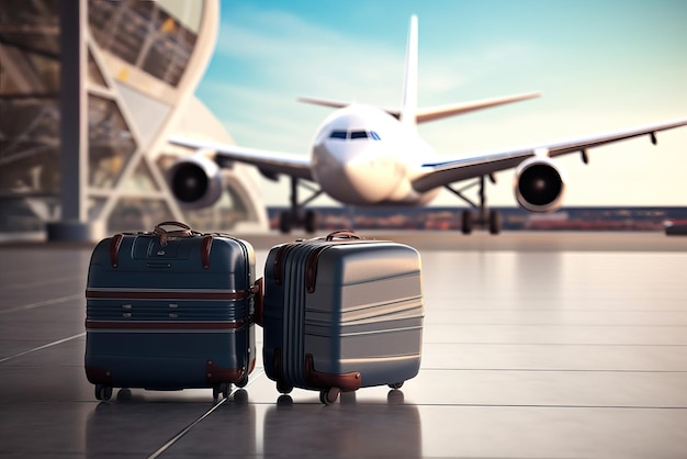 Suitcase on the floor of an airport Travel concept