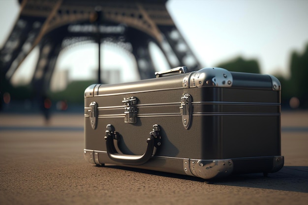 Suitcase in front of the eiffel tower