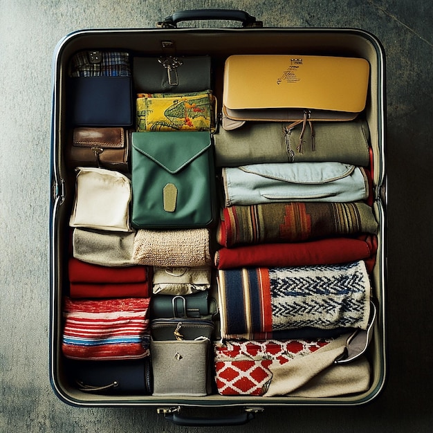 Photo a suitcase full of clothes including a yellow shirt with a nike logo on the bottom