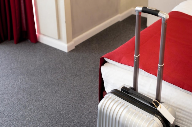 Suitcase or luggage bag in a modern hotel room