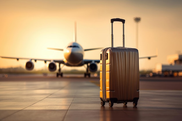 Suitcase on a runway of an airport