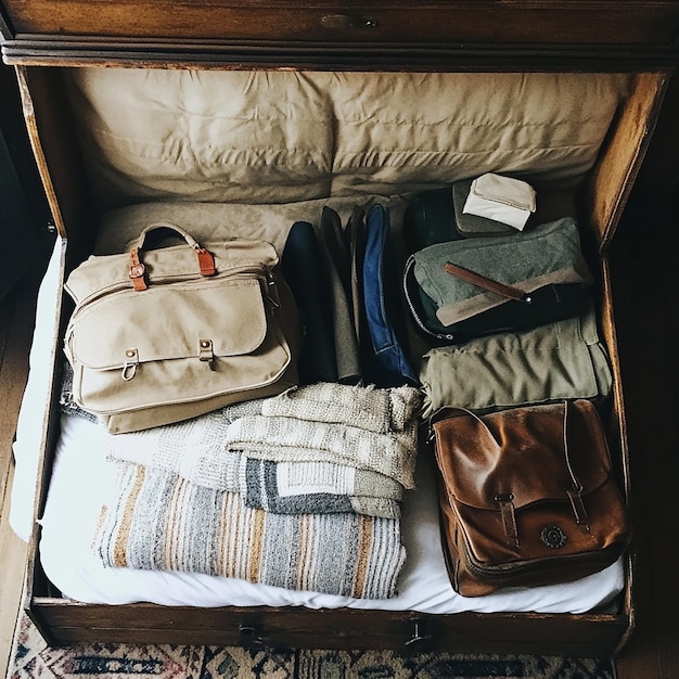 Photo a suitcase with a brown bag on top of it