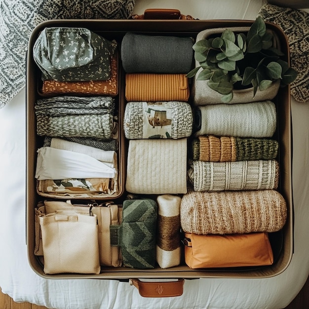 a suitcase with a bunch of clothes including one that has a flower on it