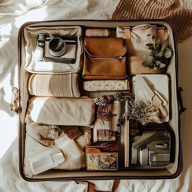 Photo a suitcase with a camera inside of it that has a camera inside