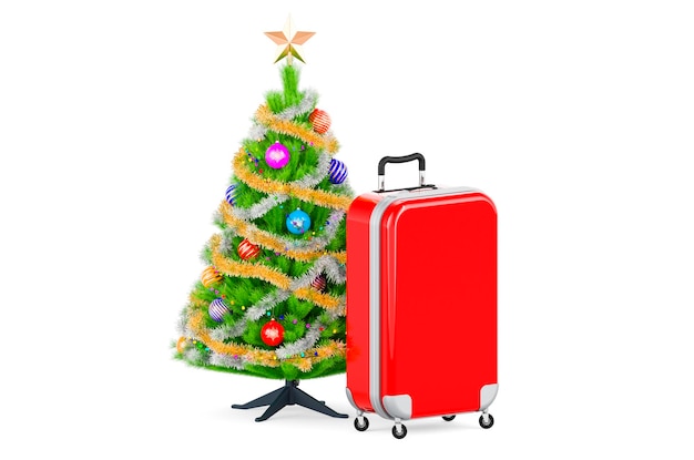 Suitcase with Christmas tree Christmas holidays concept 3D rendering