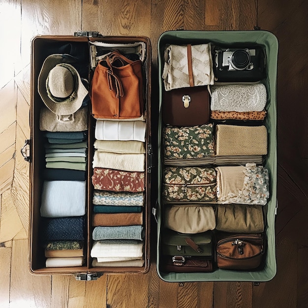 Photo a suitcase with clothes and a hat in it