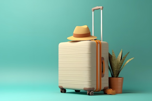 Suitcase with hat for summer vacation