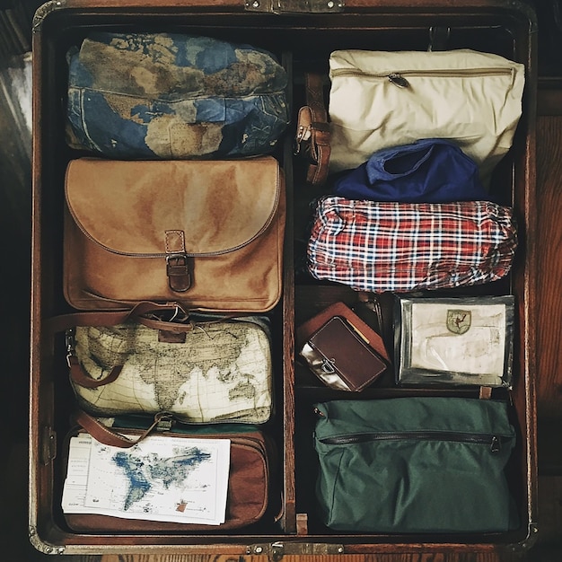 Photo a suitcase with a map of the world on the bottom