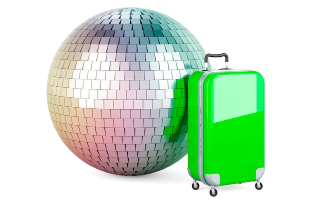 Suitcase with mirror disco ball 3D rendering