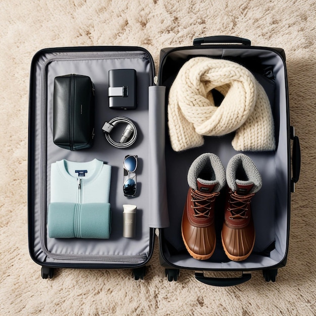 Photo a suitcase with a pair of shoes and a sweater in it