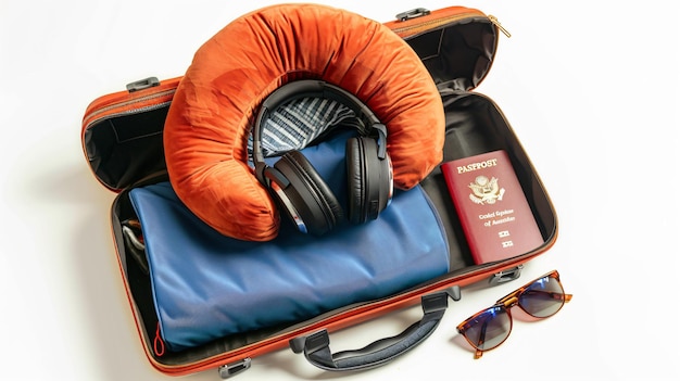 Photo a suitcase with a passport and sunglasses on it