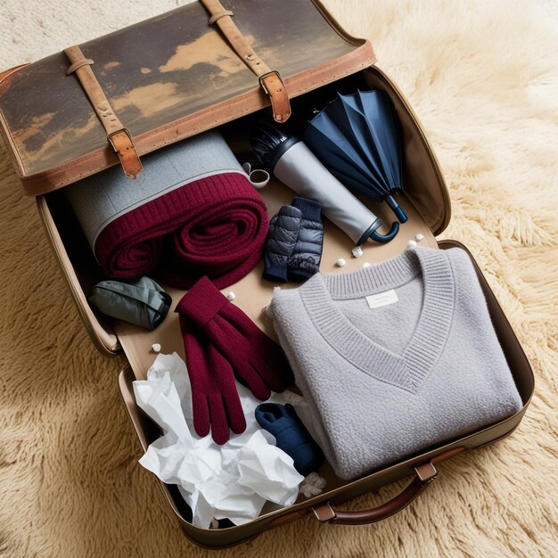 a suitcase with a sweater and sweater in it