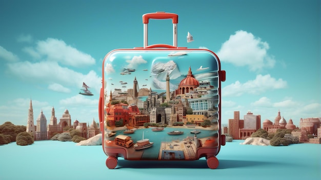 a suitcase with a travel bag with world tourism day written on it