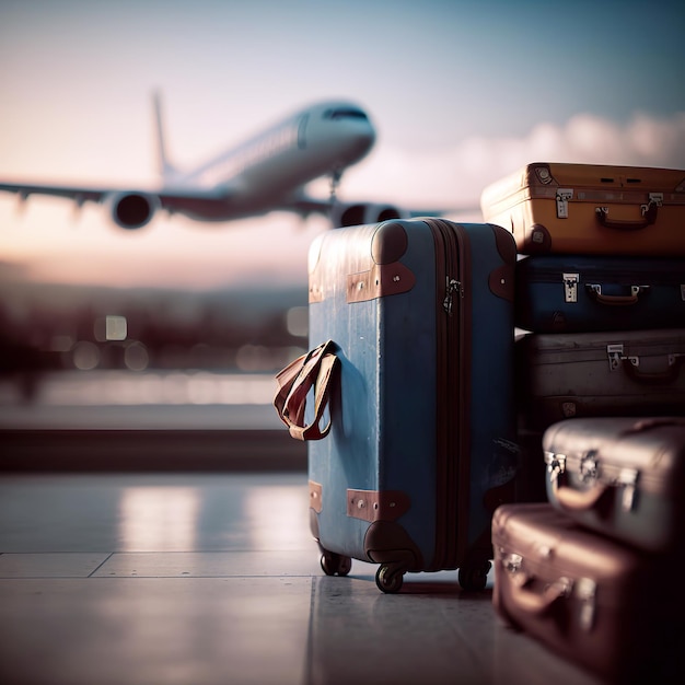 Suitcases in airport departure lounge