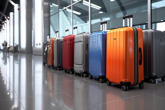 Suitcases in airport Travel concept 3d rendering