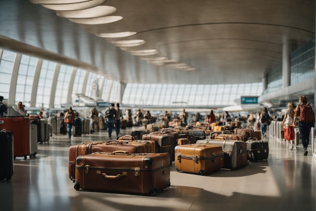 Suitcases at the international airport Travelling and tourism concept