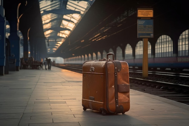 Suitcases at a train station