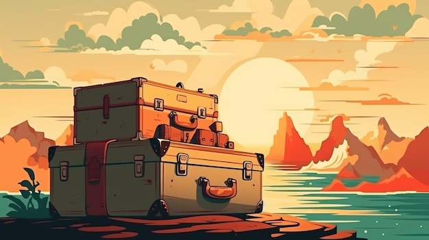 Suitcases Travel Concept Vintage Poster