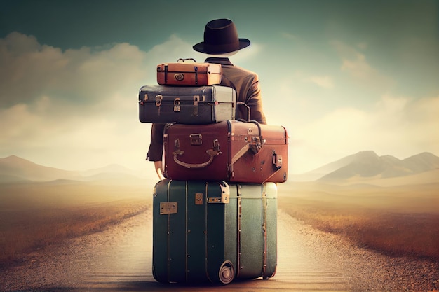 Suitcases for traveling man preparing journey