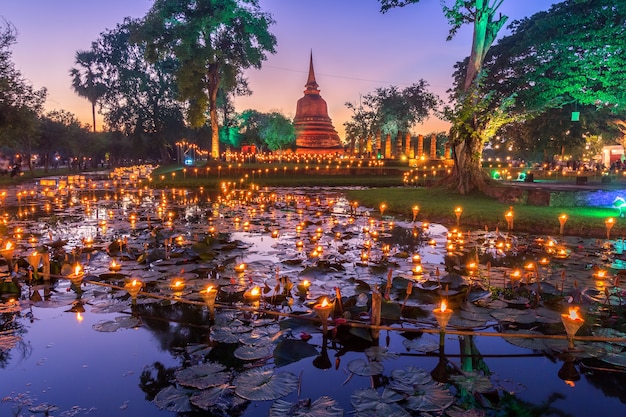 Sukhothai Co Lamplighter Loy Kratong Festival at The Sukhothai Historical Park of Thailand