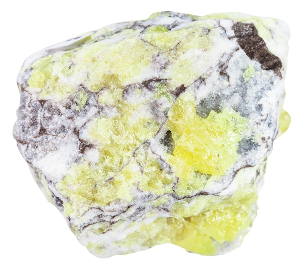 Sulfur brimstone sulphur vein in rock isolated