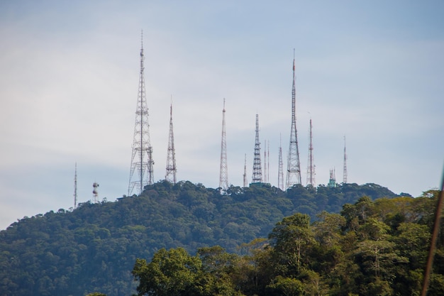 Sumare communication antennas seen from Rodrigo de Freitas Lagoon in Rio de Janeiro Brazil