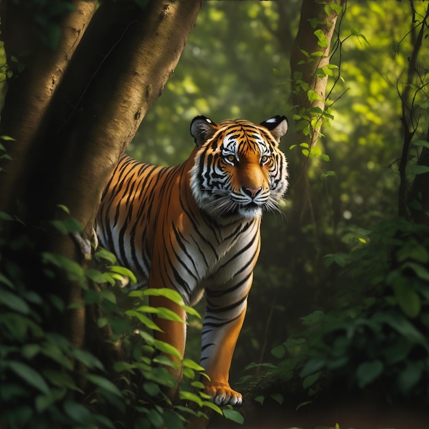 Photo sumatran tiger in the forest wildlife scene from nature