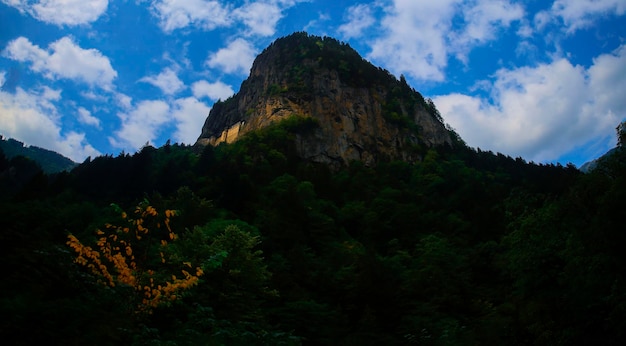 Sumela monastery courtyard under the rock Remains of old fresco are seen on several wallsMacka