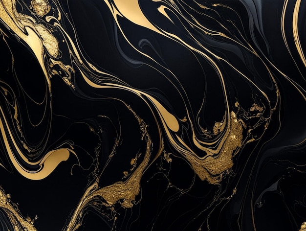 Suminagashi Marble paper Golden swirl artistic design Texture of black and gold paper Created with generative ai technology