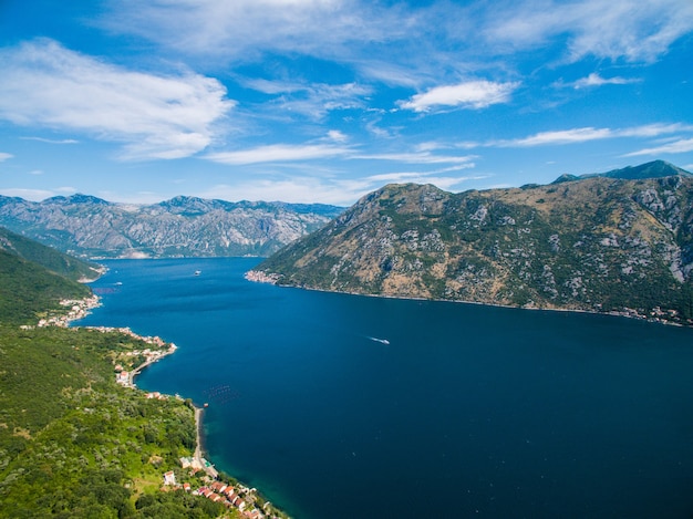 Summer aerial Panorama in Kotor bay, Montenegro