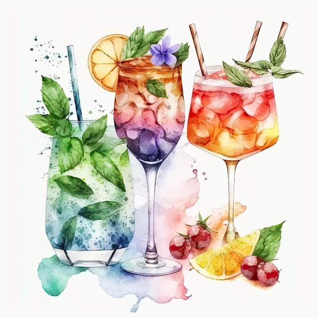 Summer Alcohol Cocktail Illustration AI GenerativexA