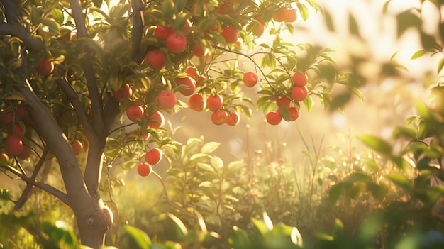 Summer apple garden Illustration AI GenerativexA