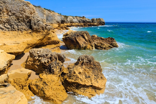 Summer Atlantic rocky coast view (Albufeira outskirts, Algarve, Portugal).