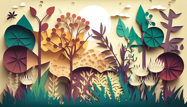 Summer Awakening Illustration of Plants and Trees Generative AI