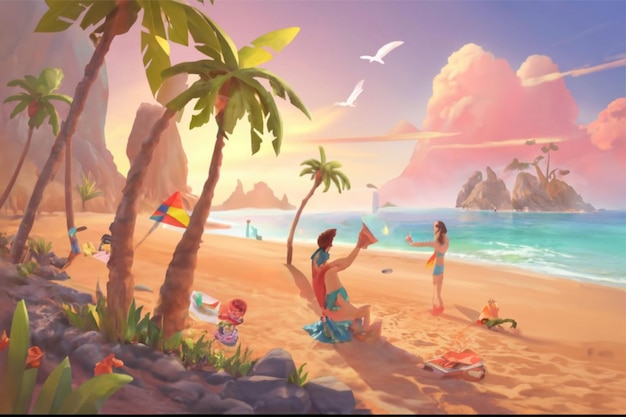 Summer background illustration 3d render cinematic