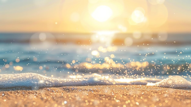 Summer background image of tropical beach with blurred horizon at sunset