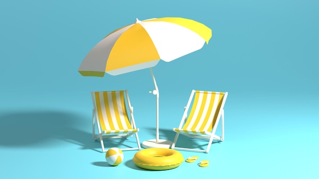 Summer Background with beach accessories 3d rendering