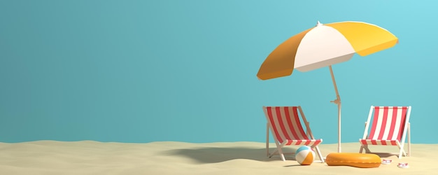 Summer Background with beach accessories 3d rendering