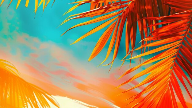 Photo summer background with palm leaves refreshing seasonal design tropical theme