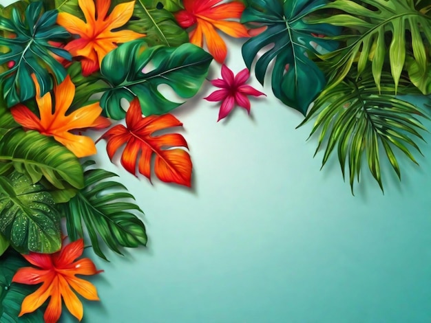 Summer background with realistic tropical leaves