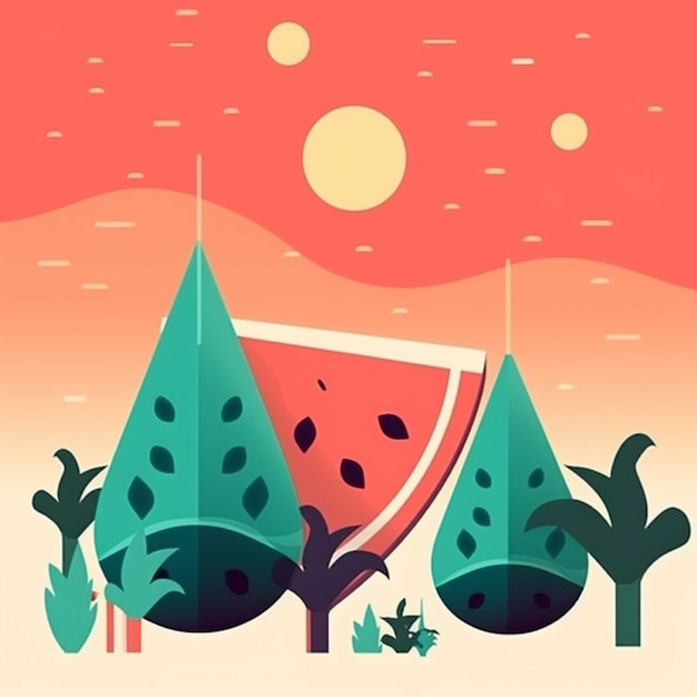 Summer background with watermelon Vector illustration in flat design style