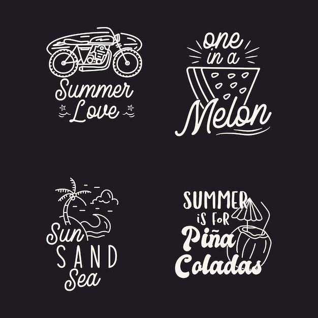 Photo summer badges set with different quotes and sayings sun sand sea retro beach logos vintage surfing labels and emblems stock graphics