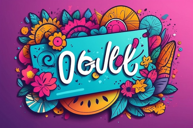 Summer banner with colorful doodle background Design template for event and sale promotion poster