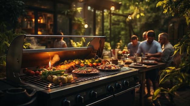 Summer BBQ dinner at house backyard.