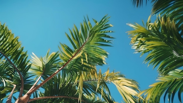 Summer beach background of tropical island with palm trees Generative Ai