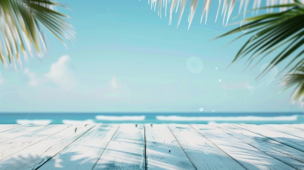 Summer Beach Scene with White Wooden Plank