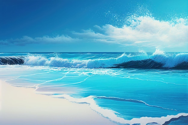 Summer beach seascape and sea wave runs over the sandy shore Created with Generative AI technology