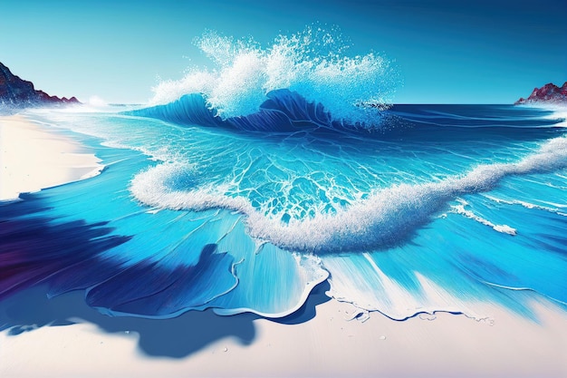 Summer beach seascape and sea wave runs over the sandy shore Created with Generative AI technology